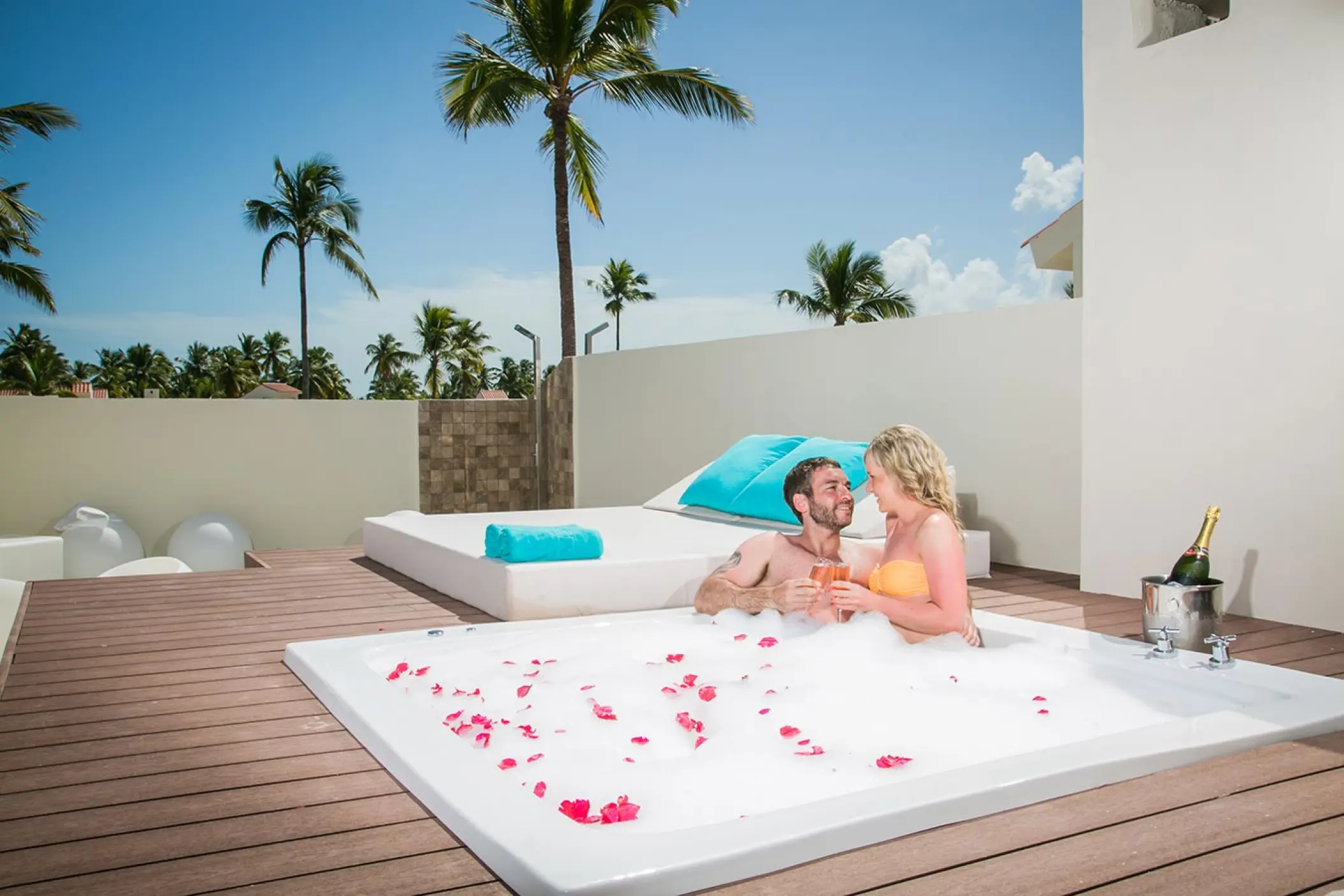 Couple at Adults club terrace Majestic Mirage Punta Cana