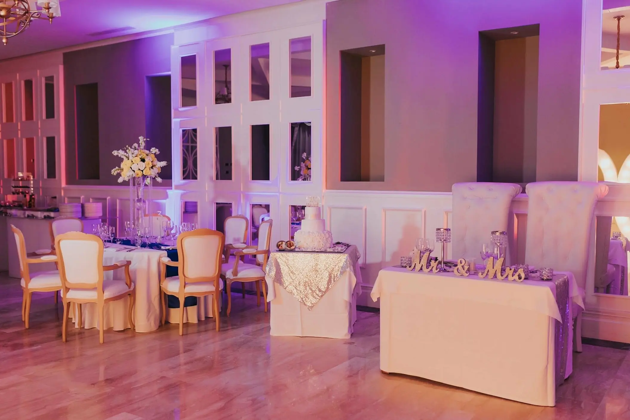 Indoor ballroom wedding reception at Majestic Mirage, Punta Cana