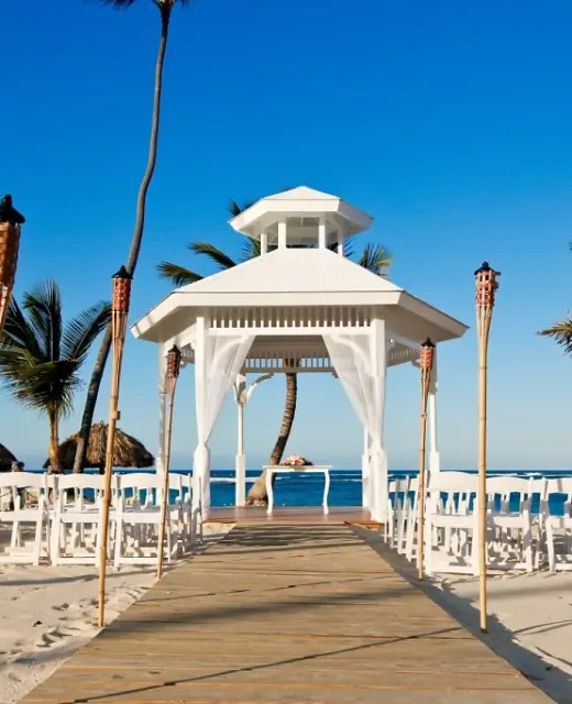 Ceremony decor on the beach gazebo at Majestic Mirage Punta Cana