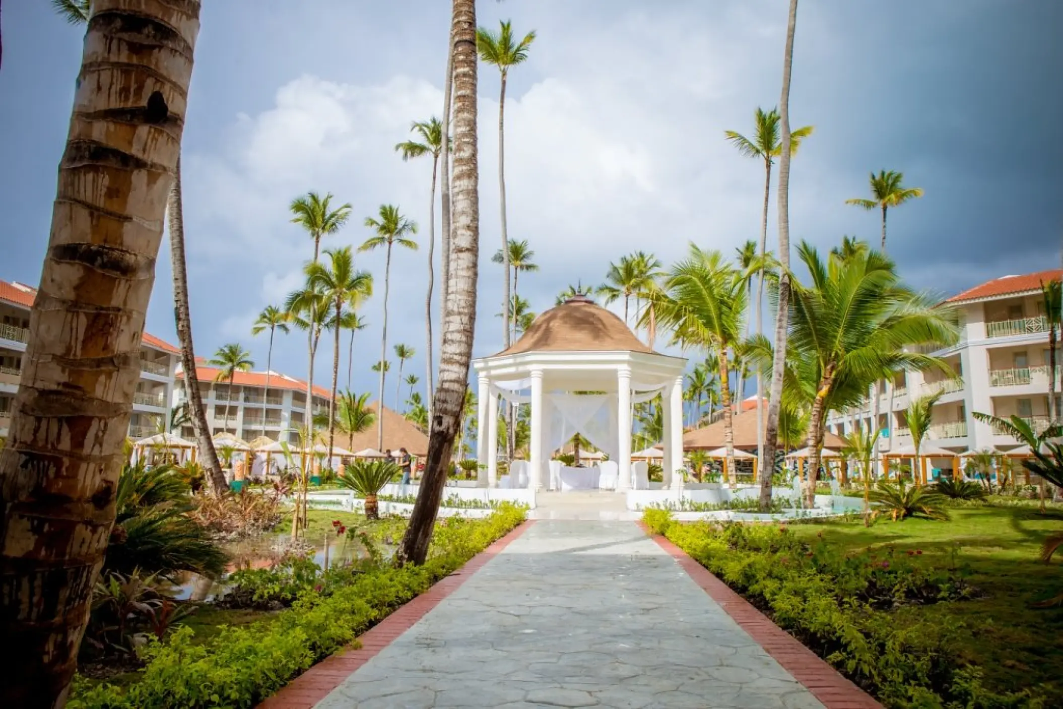 Garden gazebo wedding ceremony setup at Majestic Mirage Punta Cana
