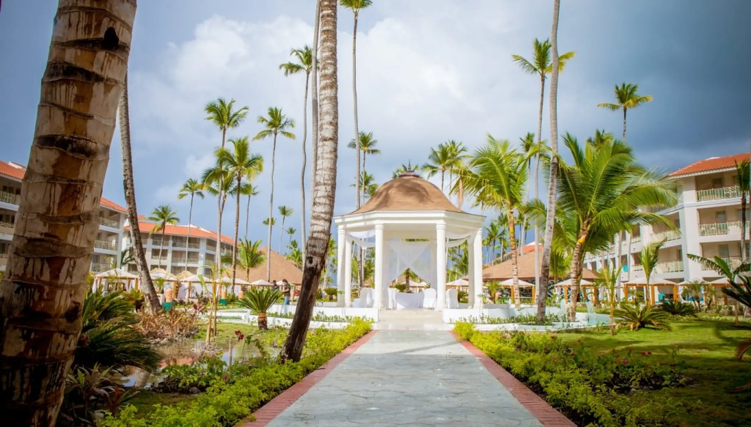 Garden gazebo wedding ceremony setup at Majestic Mirage Punta Cana