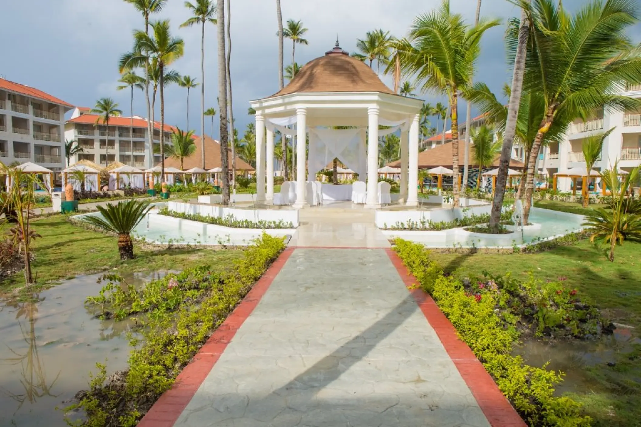 Garden gazebo wedding ceremony setup at Majestic Mirage Punta Cana