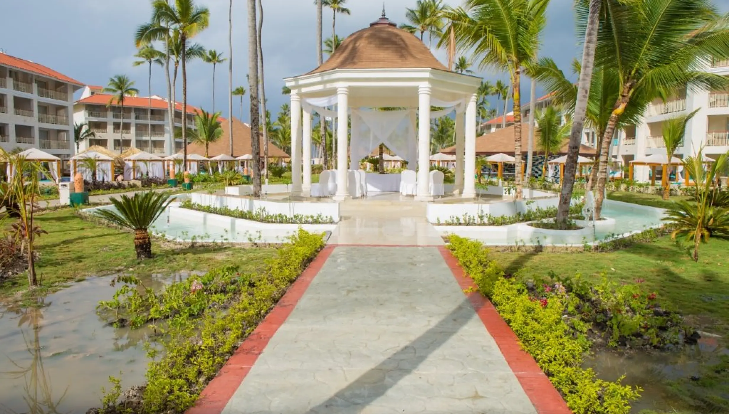 Garden gazebo wedding ceremony setup at Majestic Mirage Punta Cana