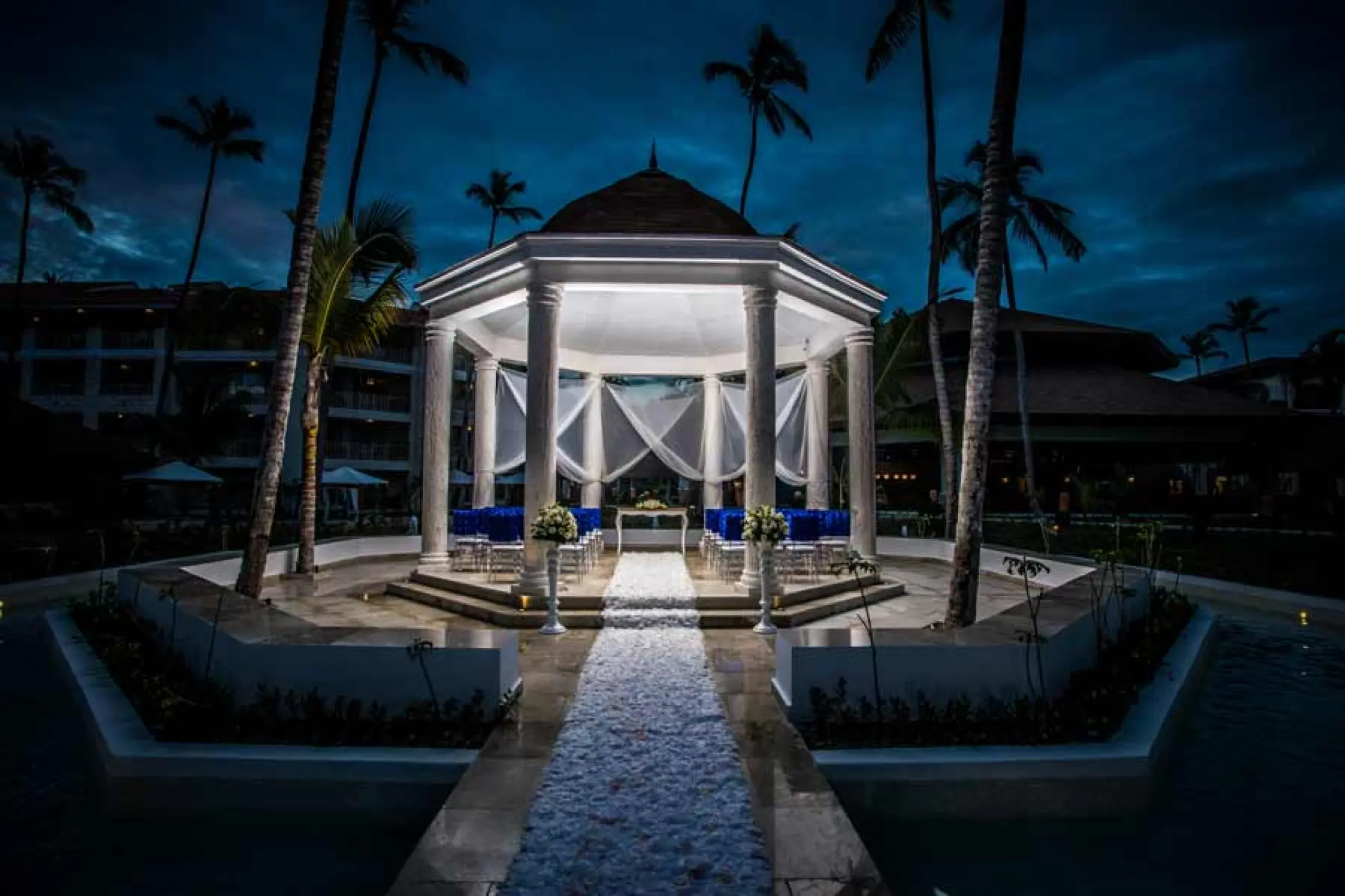 Illuminated garden gazebo wedding ceremony at Majestic Mirage, Punta Cana