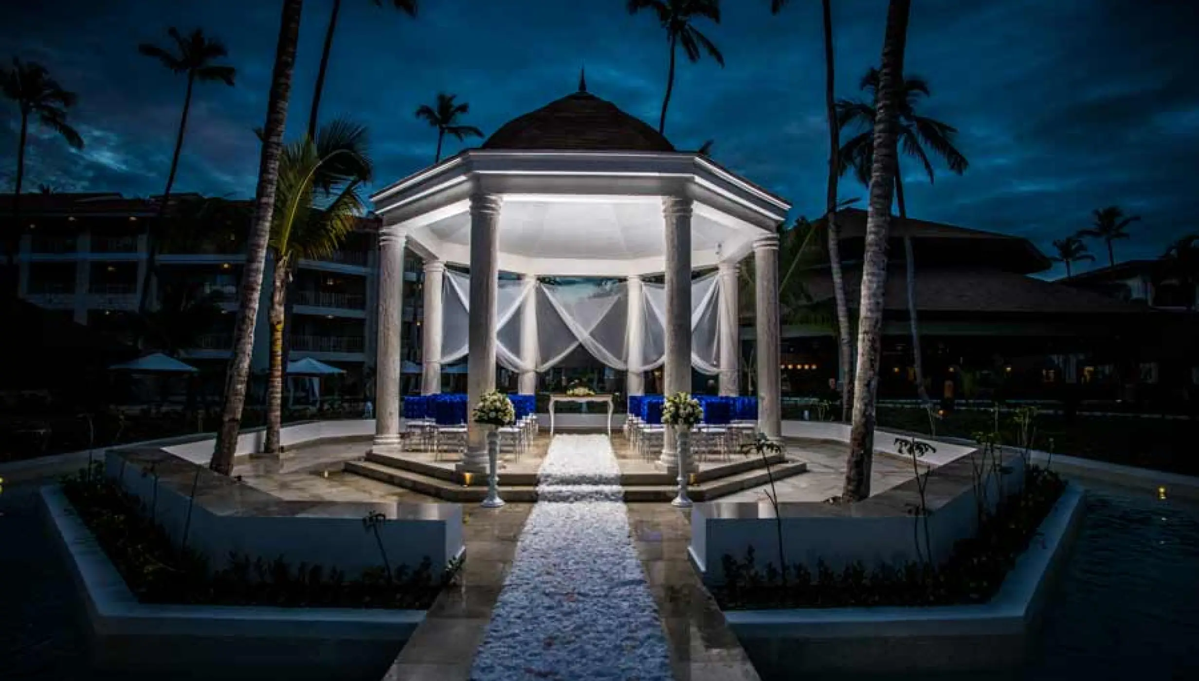 Illuminated garden gazebo wedding ceremony at Majestic Mirage, Punta Cana