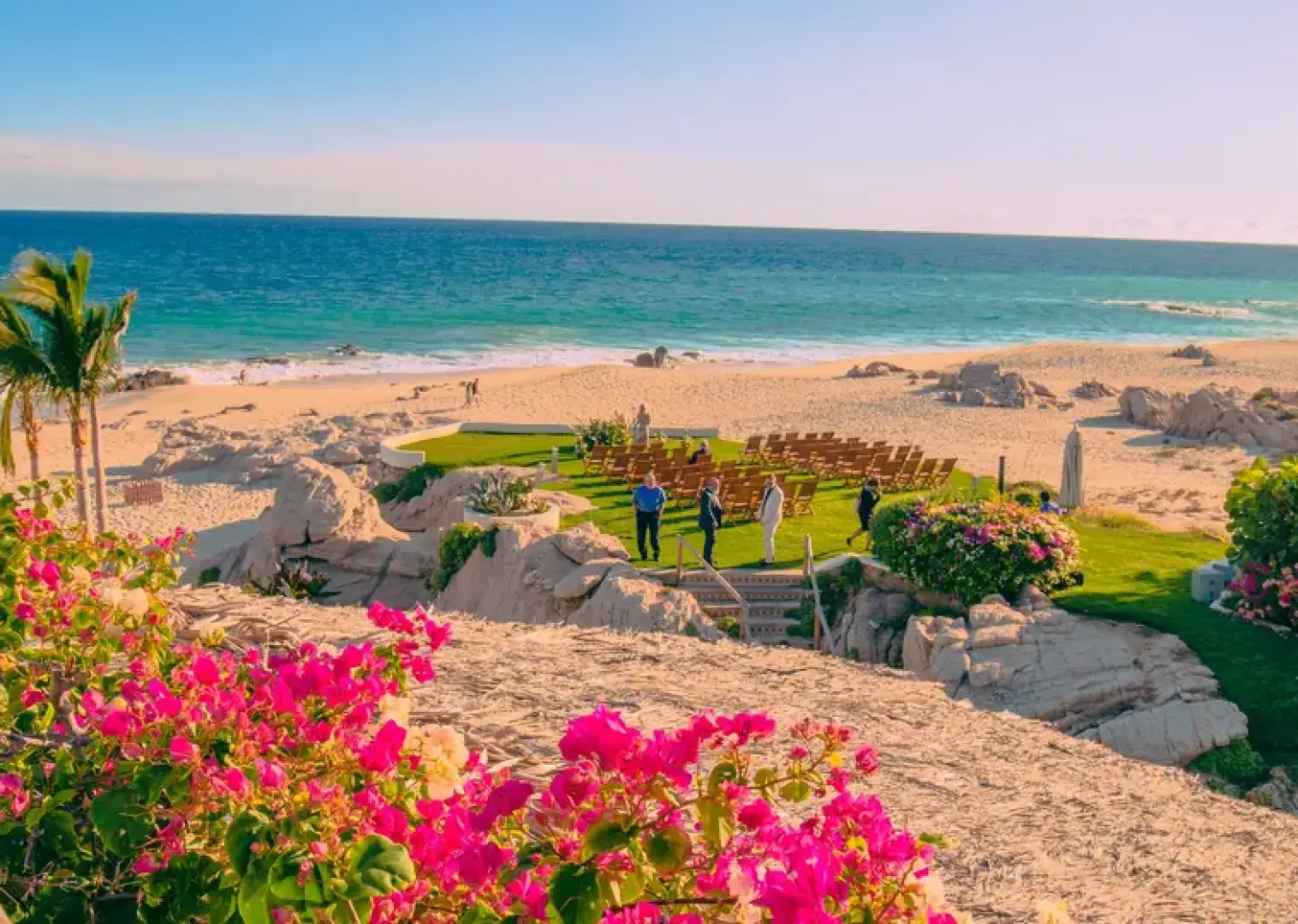 Terraza del Cabo wedding ceremony setup overlooking the beach at Mar Del Cabo, Cabo San Lucas