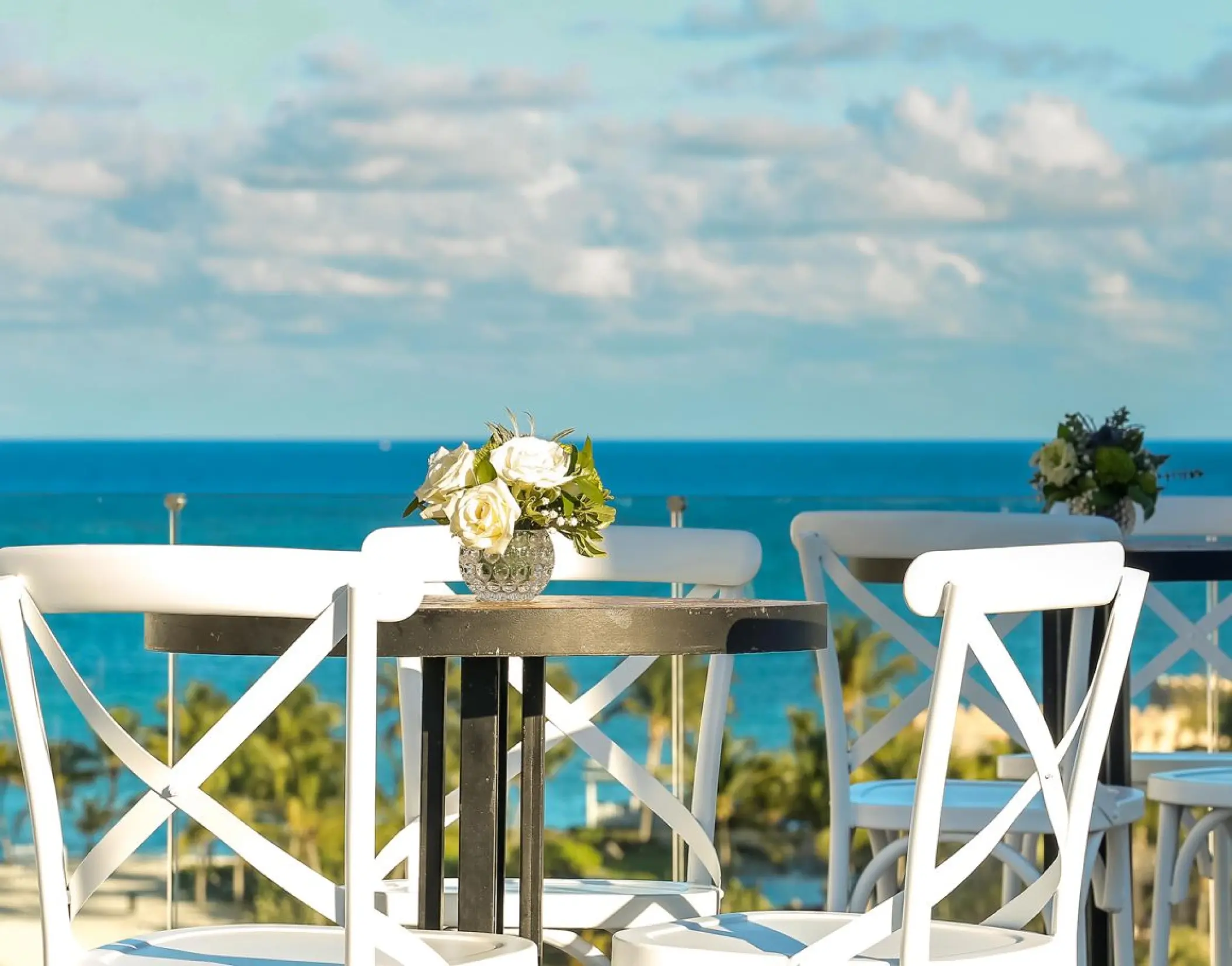 Terrace wedding reception at Margaritaville Cap Cana overlooking the ocean, Punta Cana