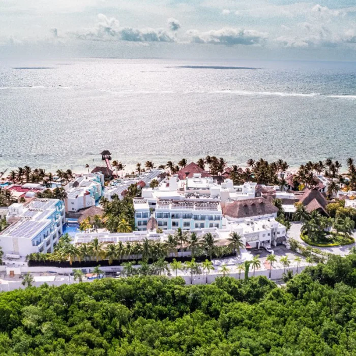 Margaritaville Island Reserve Riviera Cancun aereal overview.