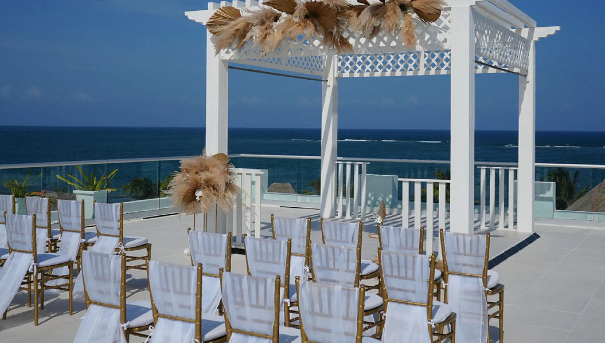 Ceremony decor in Sky Wedding at Margaritaville Island Reserve Riviera Cancun.