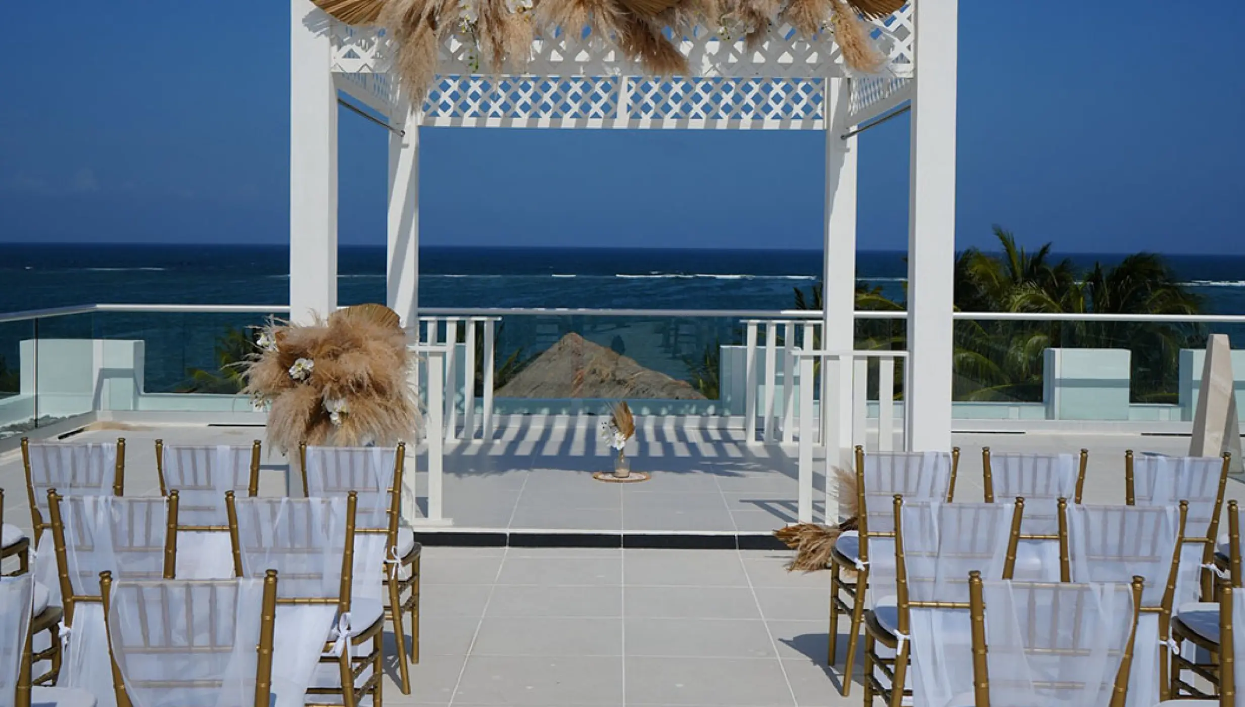 Ceremony decor in Sky Wedding at Margaritaville Island Reserve Riviera Cancun.