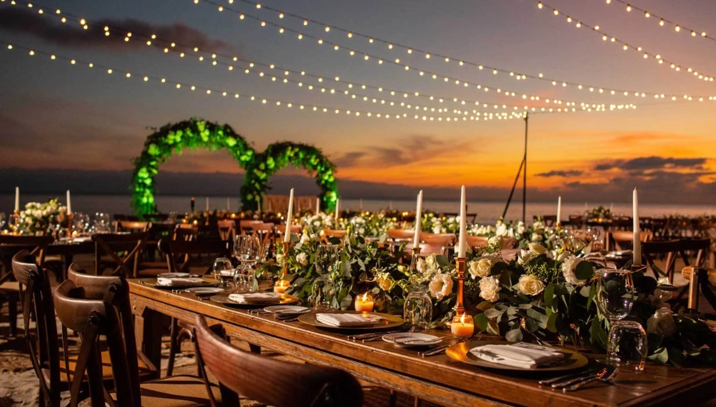 Wedding decor on the beach at Marival Armony Luxury Resort & Suites