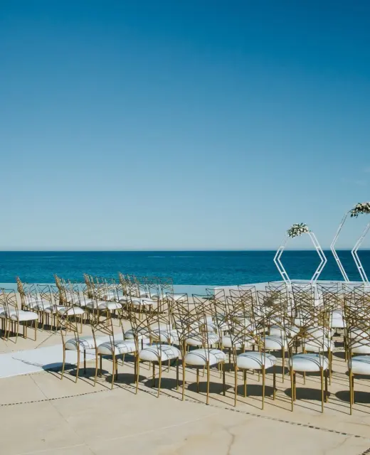 ceremony decor on the pool terrace at Marquis los cabos