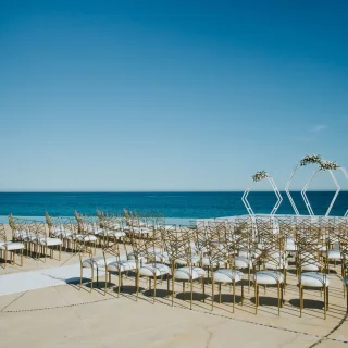 ceremony decor on the pool terrace at Marquis los cabos