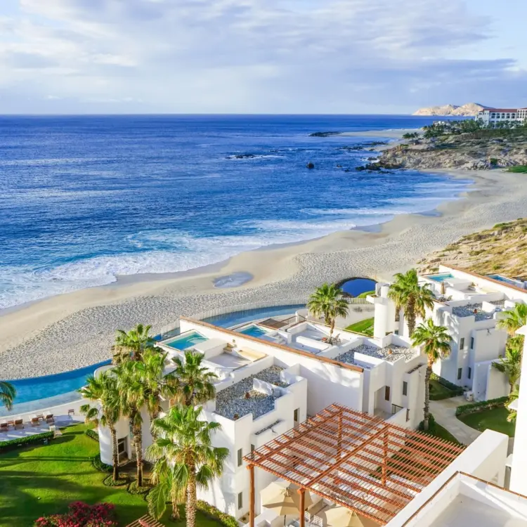 Panoramic view of Marquis Los Cabos buildings and beach, Cabo San Lucas