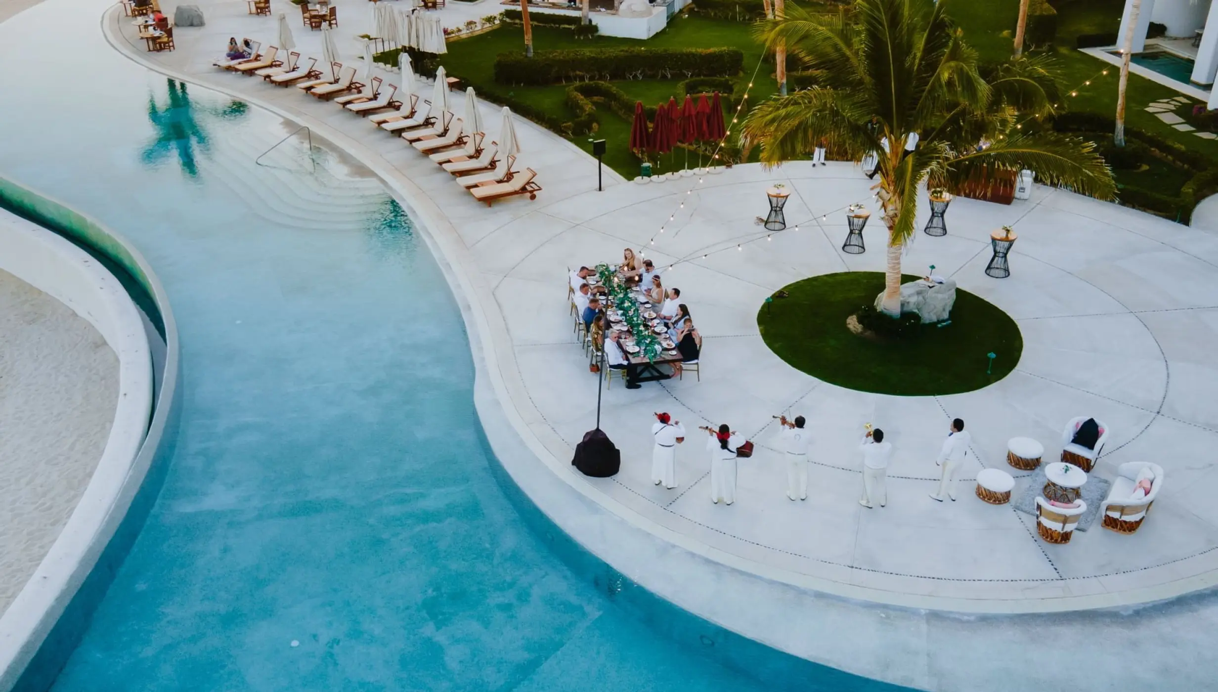 Dinner reception on the pool terrace at Marquis los cabos