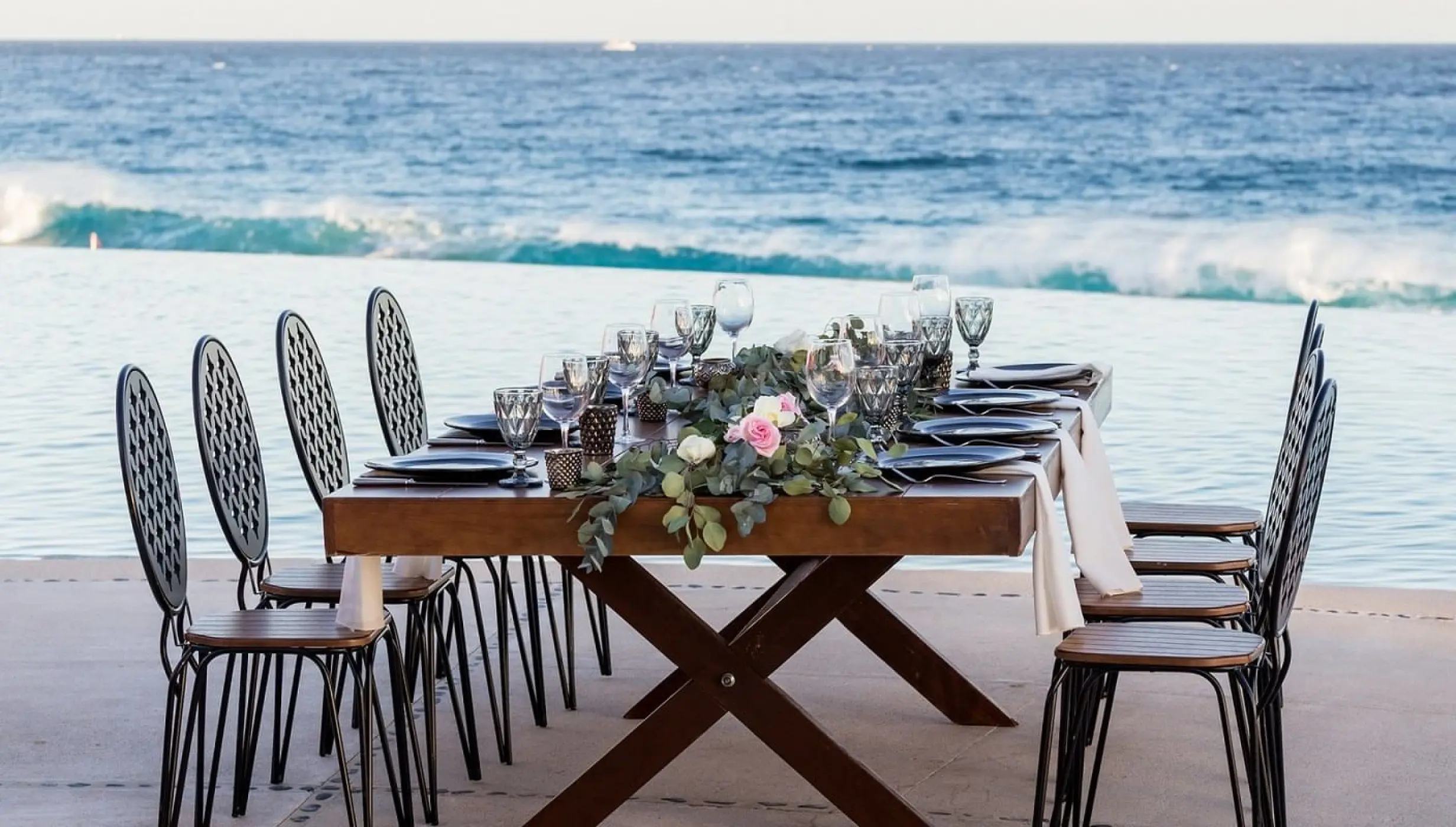 dinner reception  on the pool terrace at Marquis los cabos