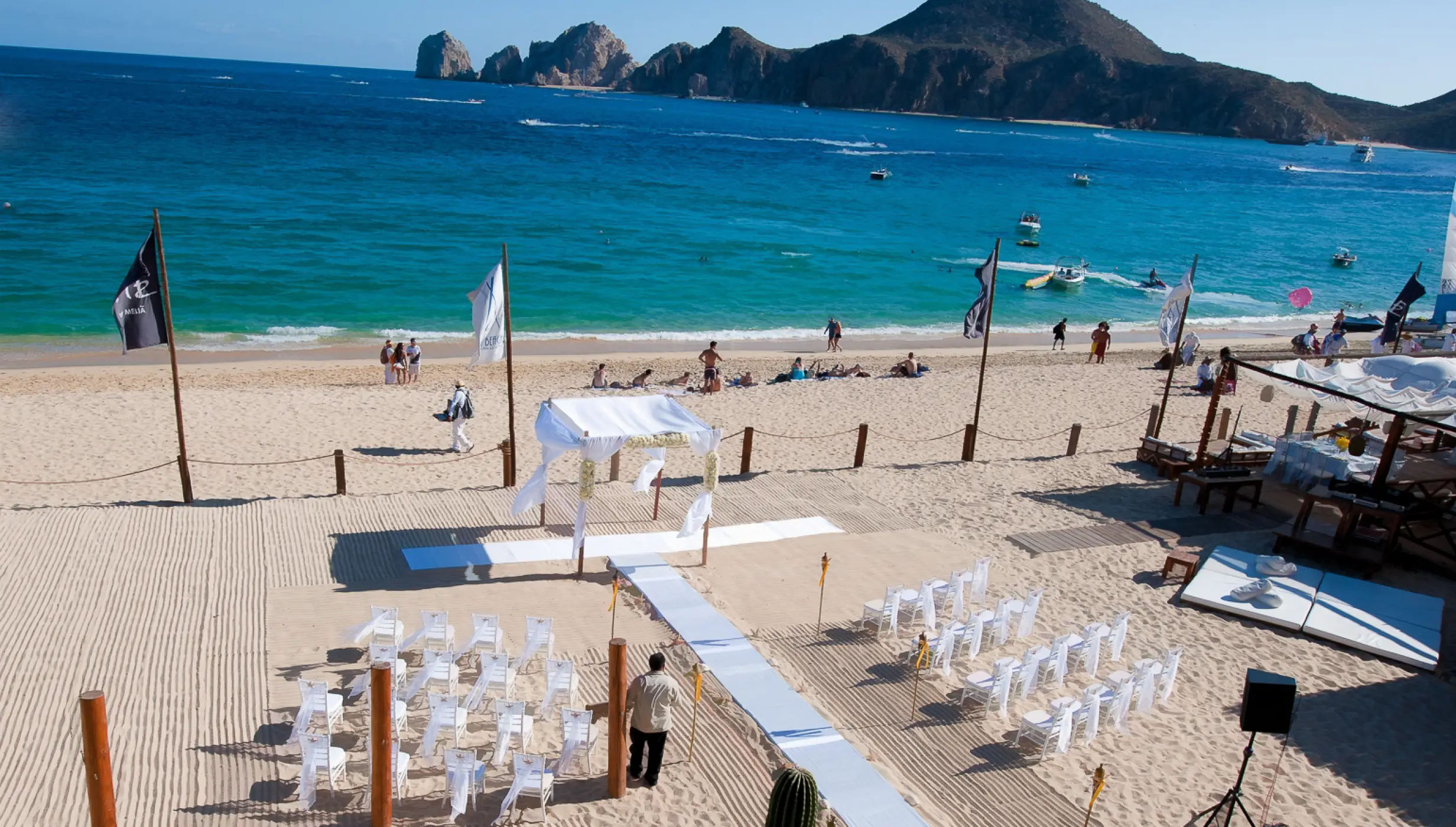 Ceremony decor on the beach at ME Cabo Resort