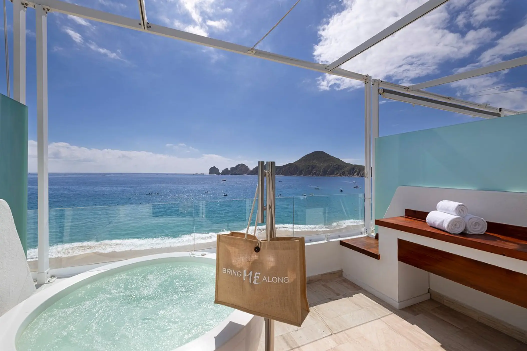 ME Cabo junior suite terrace with a private whirlpool and ocean views, Cabo San Lucas
