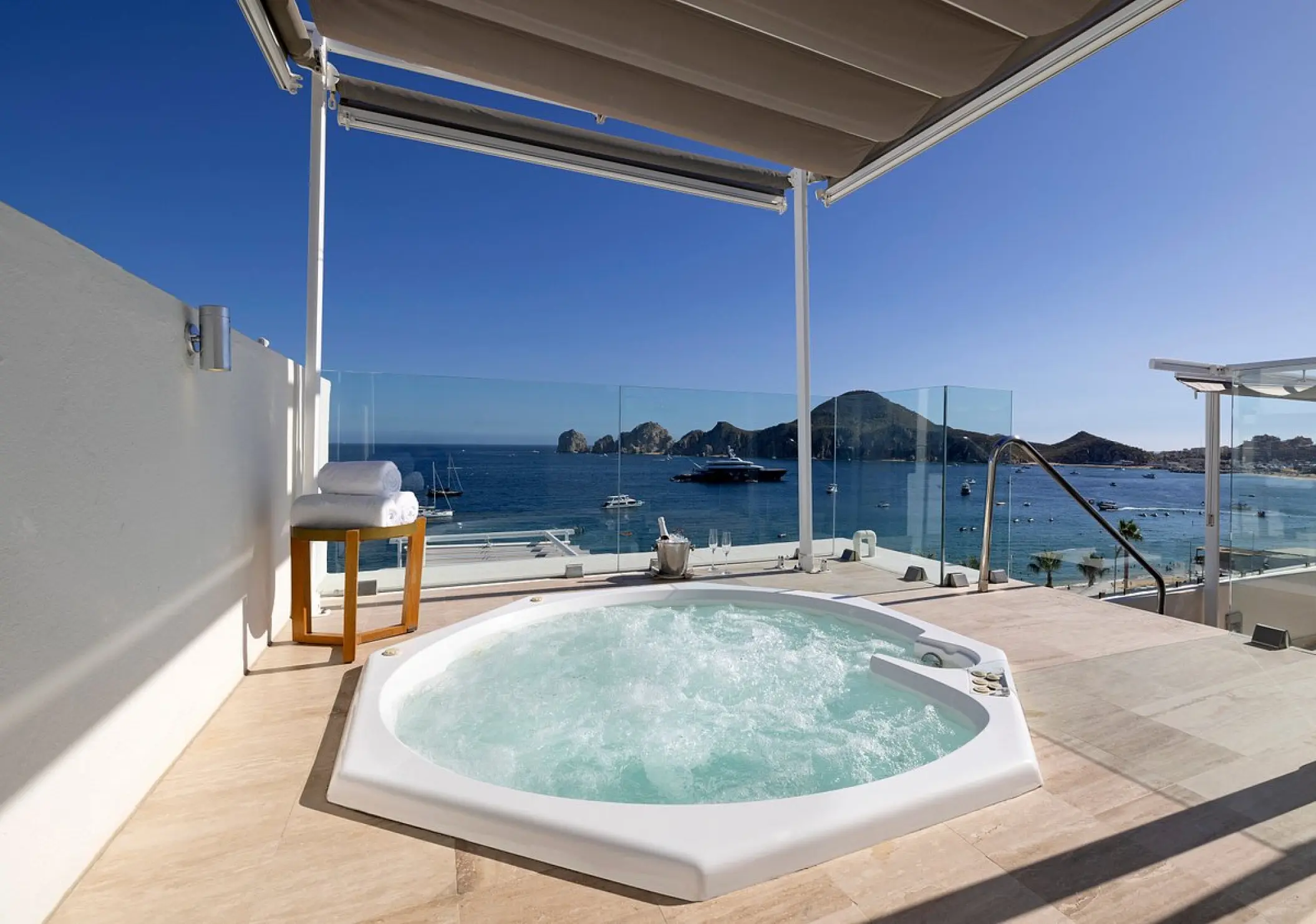 Private balcony whirlpool with ocean views at ME Cabo, Cabo San Lucas