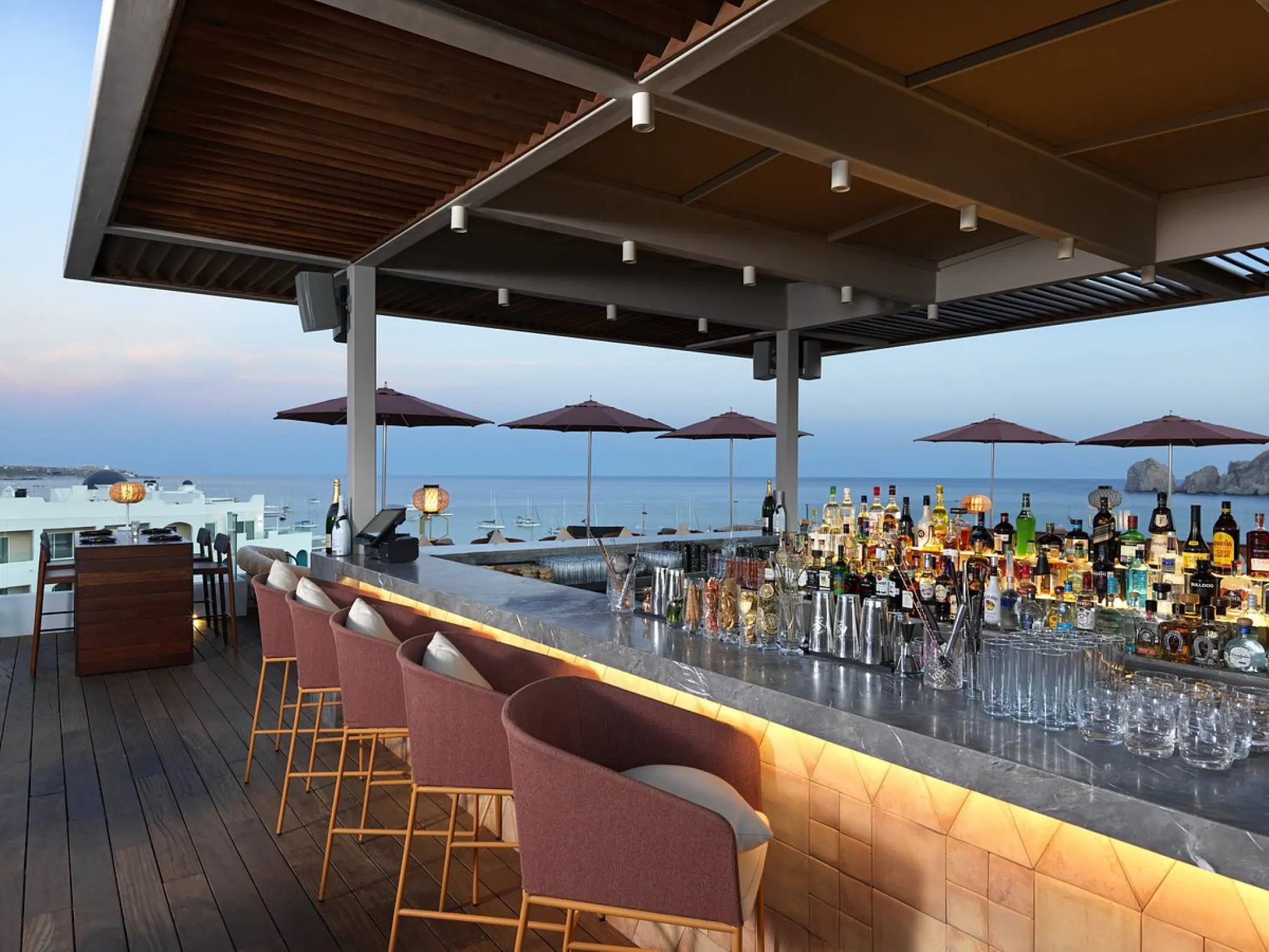 Confessions Sky Bar overlooking the ocean at ME Cabo, Cabo San Lucas