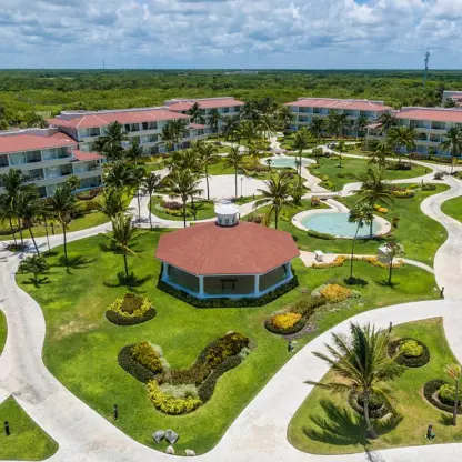 Aerial view of Moon Palace Cancun buildings and Bugambilias Terrace, Cancun