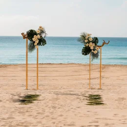 Ceremony decor in beach wedding venue at Moon Palace Resort