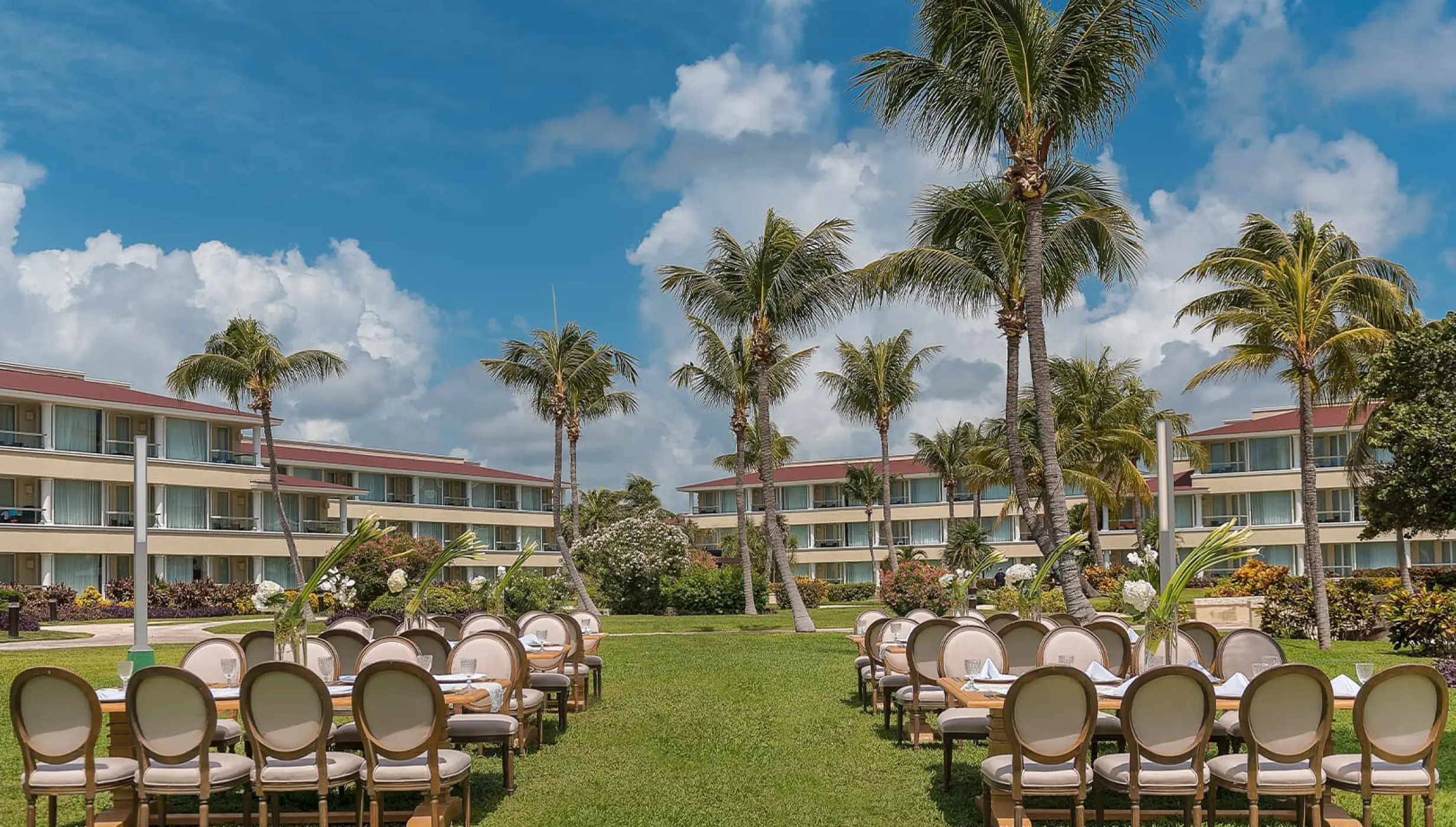 Ceremony decor in Chapel Garden at Moon Palace Resort Cancun