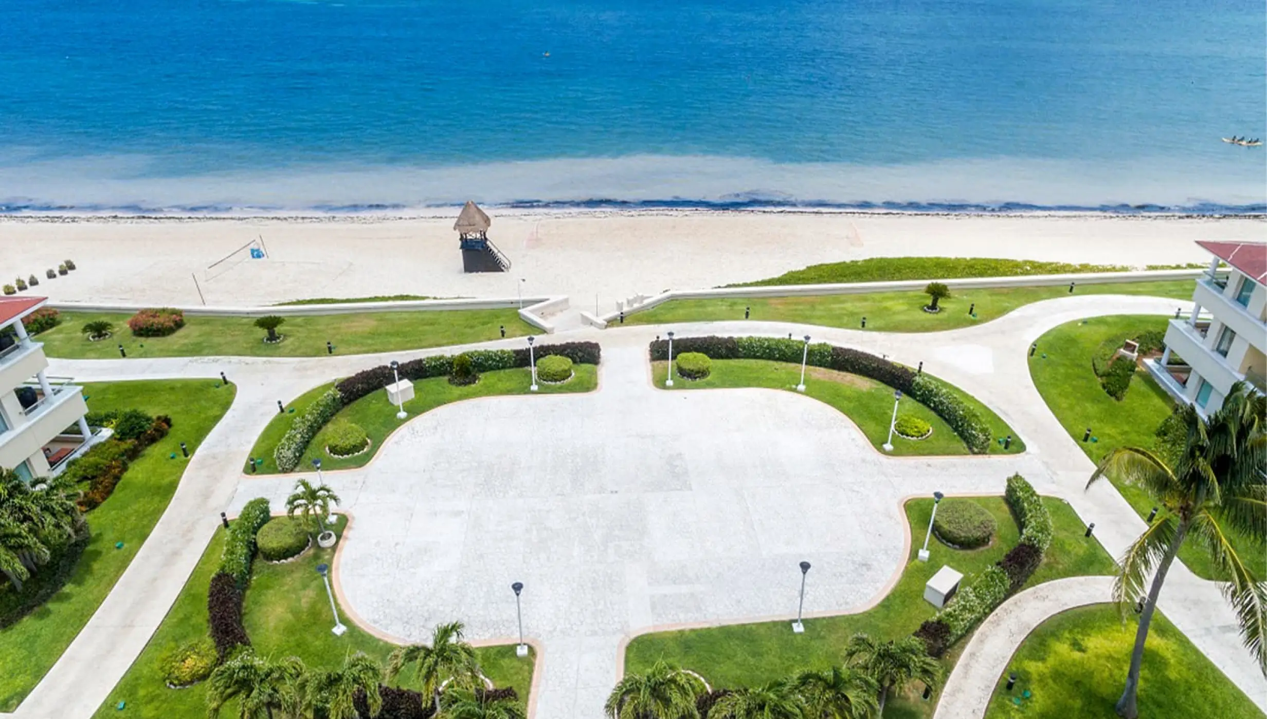 Aerial view of an outdoor terrace wedding venue at Moon Palace Cancun