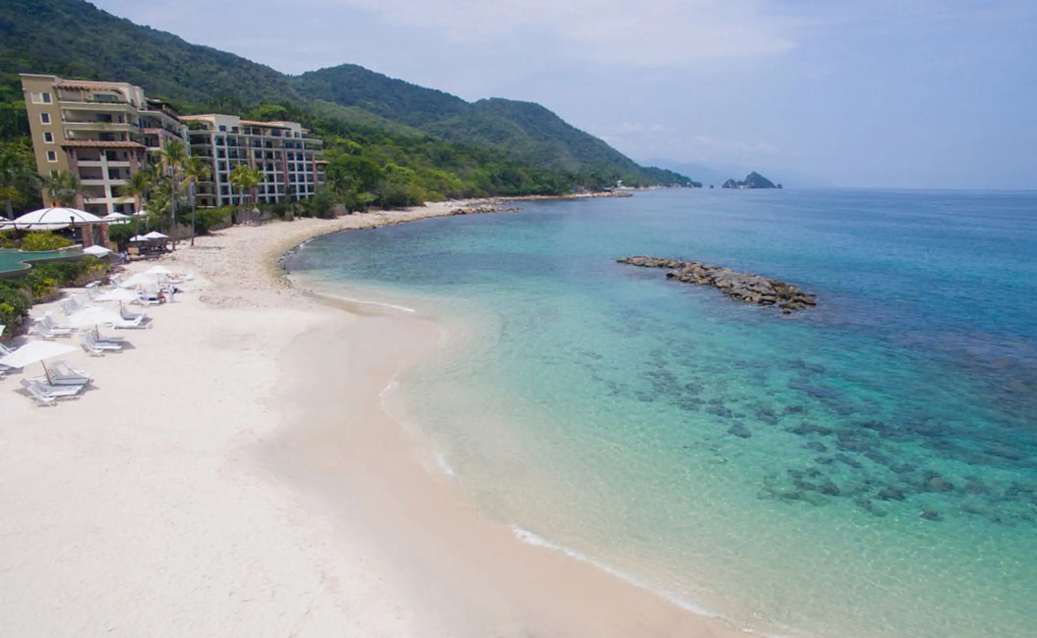 Hotel Mousai white sand beach and turquoise water, Puerto Vallarta