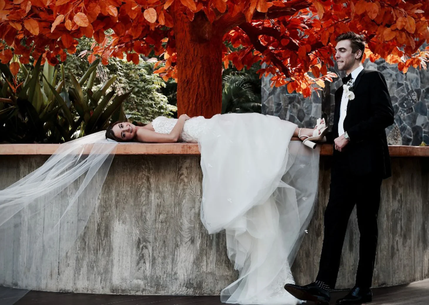 Mousai wedding couple relaxing.