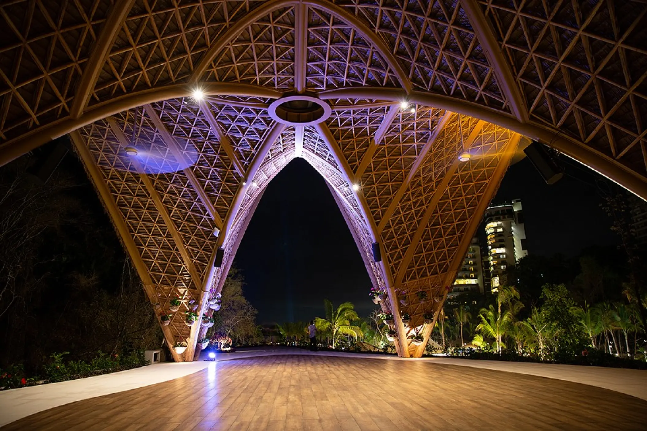 Illuminated TierraLuna Gardens wedding venue at Garza Blanca, Puerto Vallarta