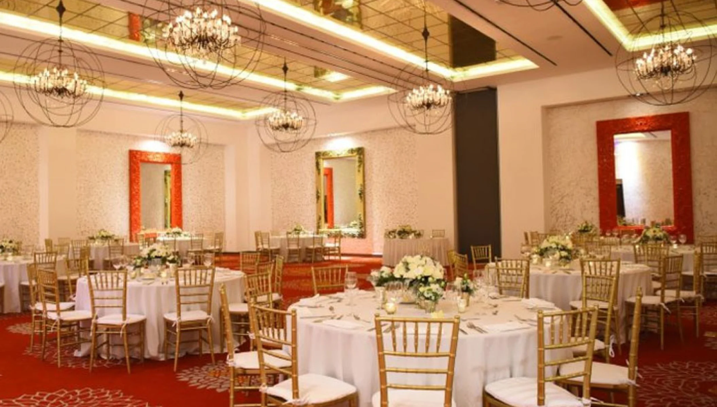 Hotel Mousai Red Room Ballroom Wedding Venue.