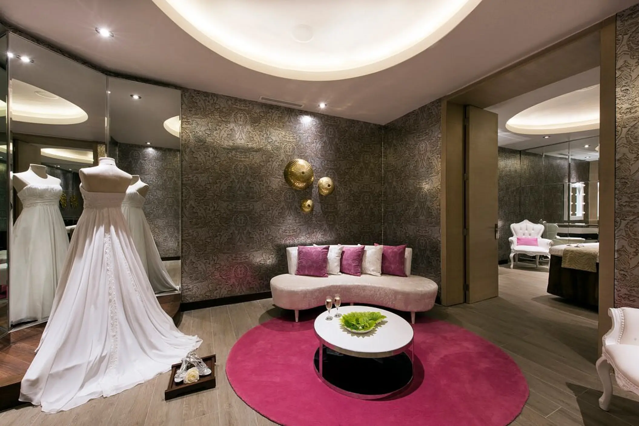 Bridal suite with a white wedding gown on a mannequin at Nickelodeon Punta Cana
