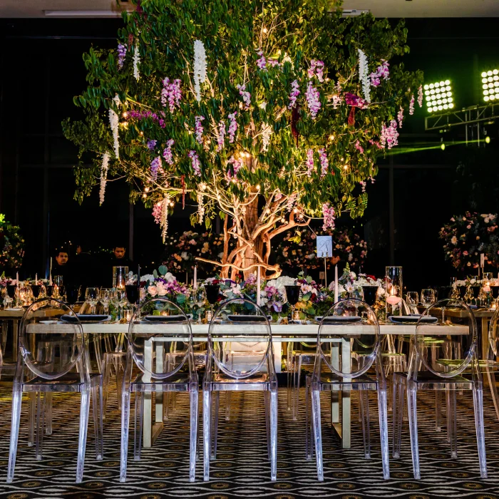 Dinner decor on Sian Kaan Wedding venue at Nizuc Resort an Spa