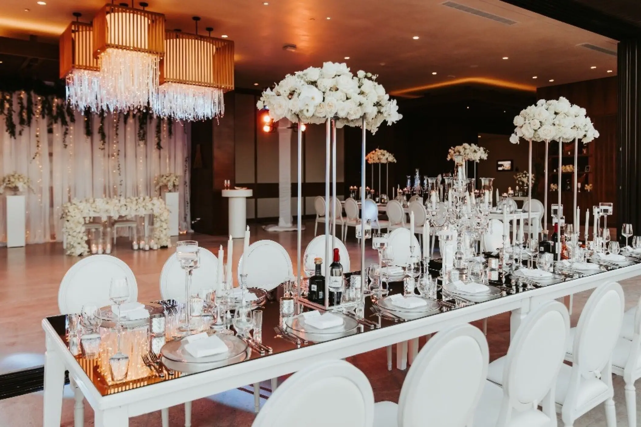 Indoor ballroom wedding reception at Nobu Hotel Los Cabos, Cabo San Lucas