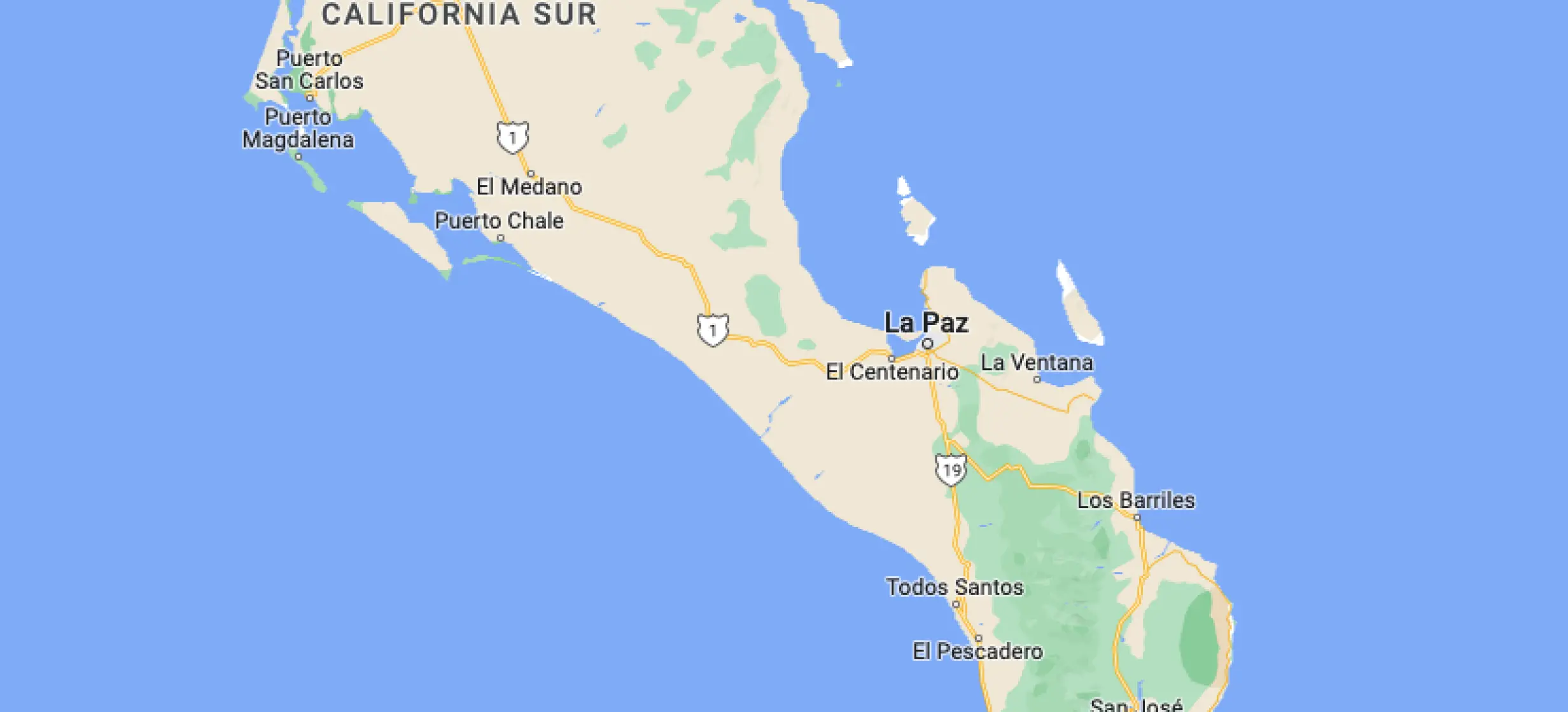 Map of Baja California Sur showing the location of Nobu Hotel Los Cabos