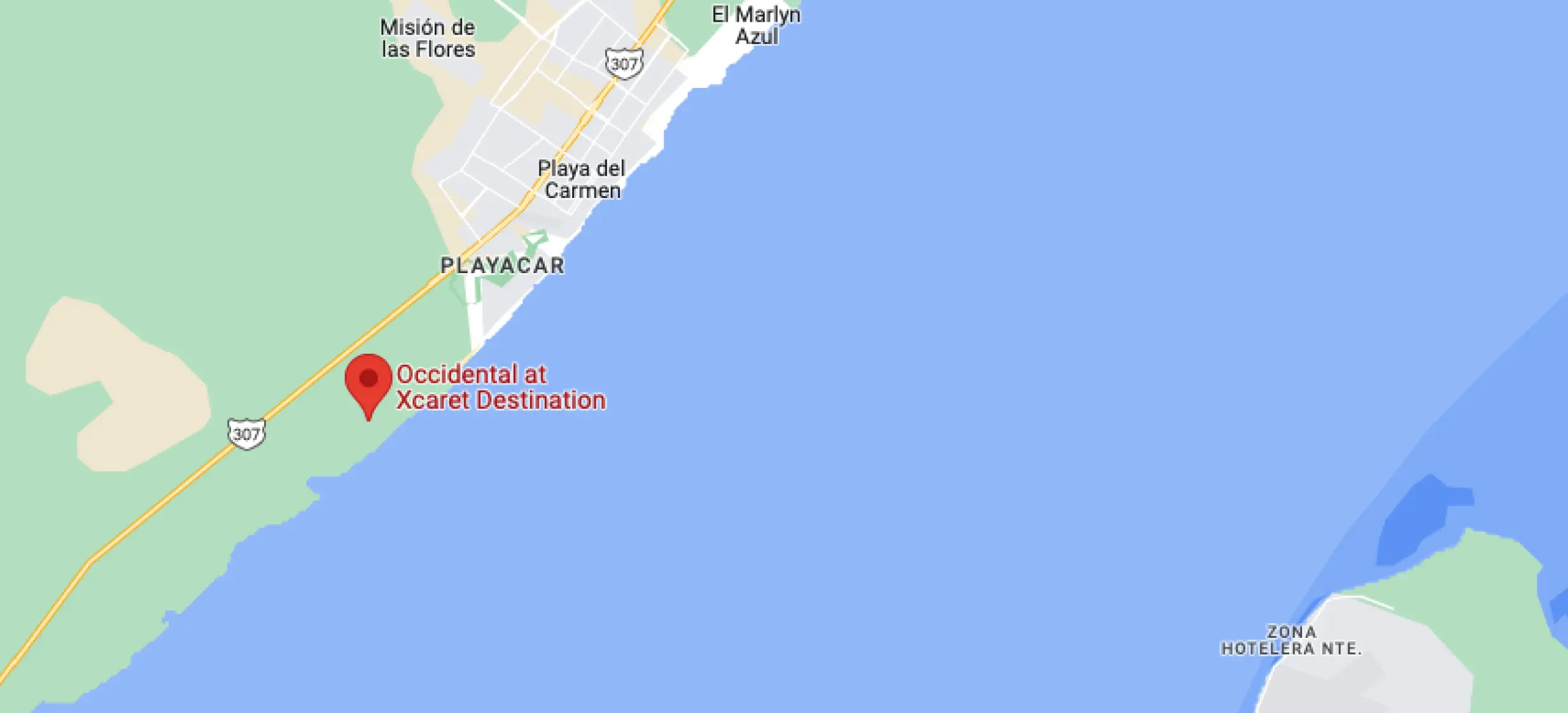 Map showing the location of Occidental at Xcaret, Playa Del Carmen