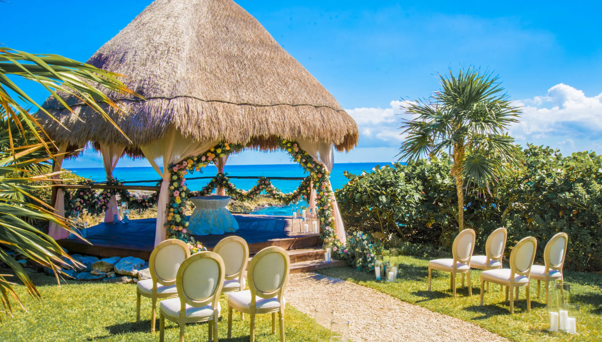 Ceremony decor on garden gazebo at Occidental at Xcaret destination