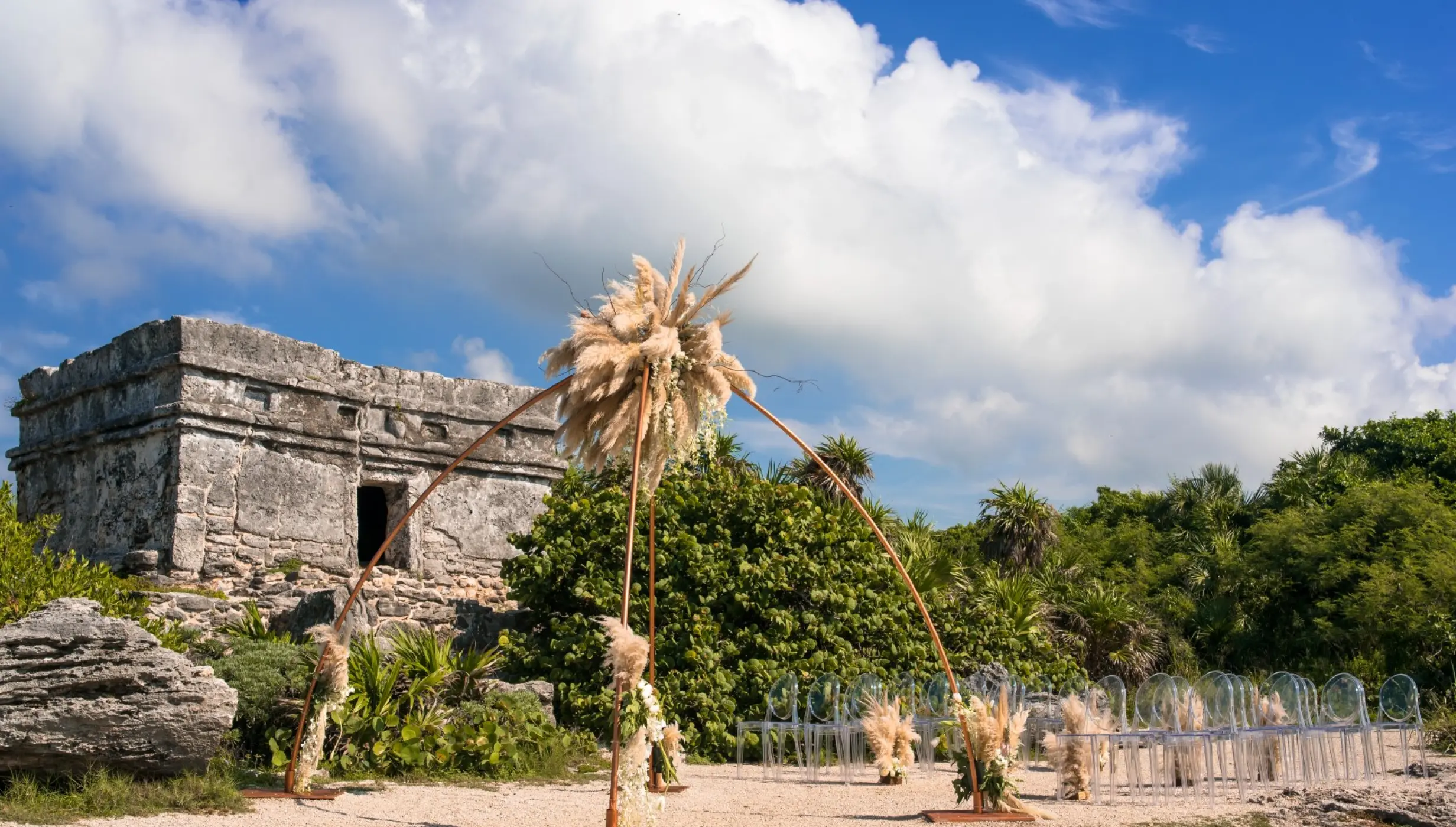 Ceremony decor on the Maya ruins at Occidental at Xcaret Destination
