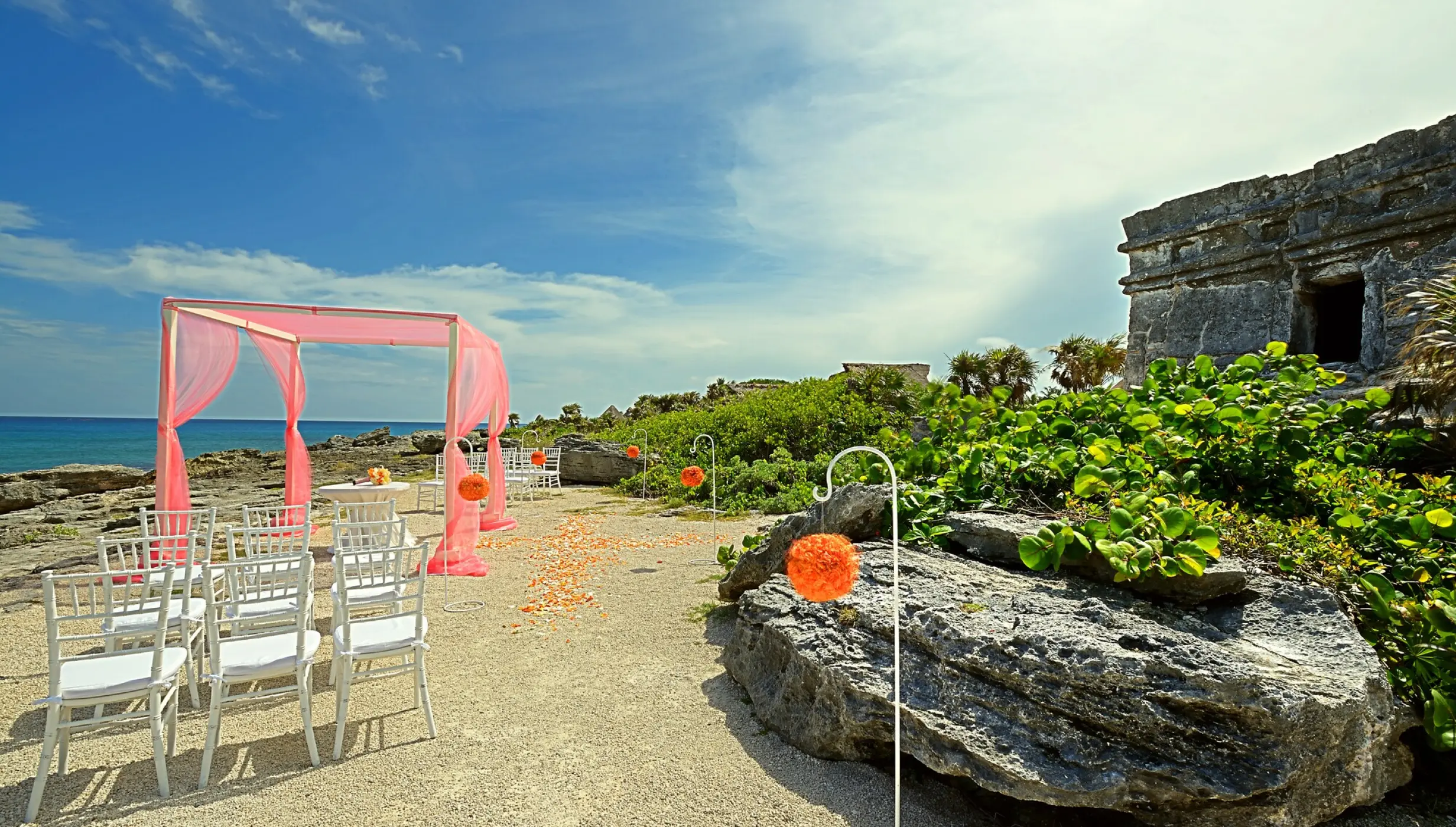 Ceremony decor on the Maya ruins at Occidental at Xcaret Destination