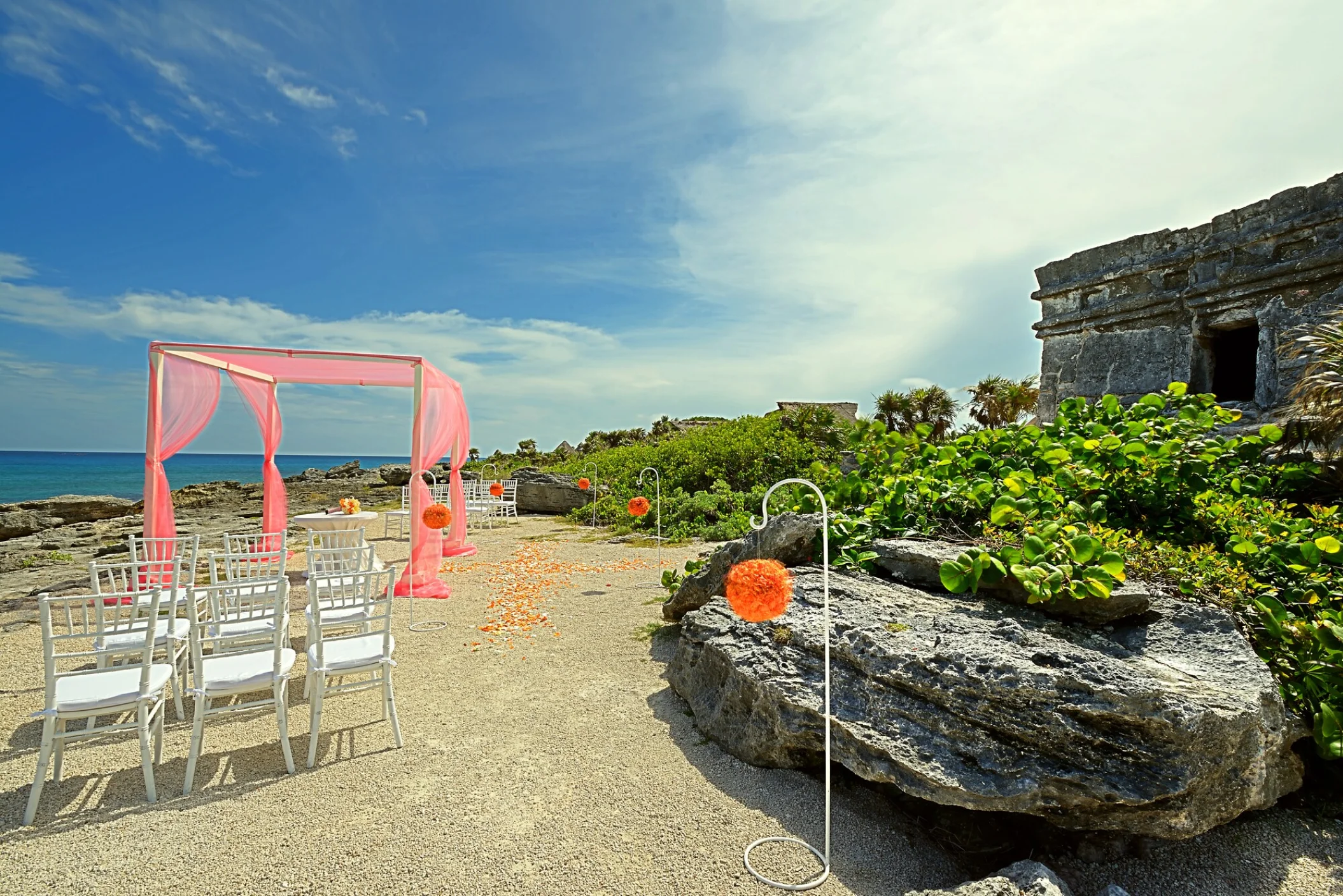 Ceremony decor on the Maya ruins at Occidental at Xcaret Destination