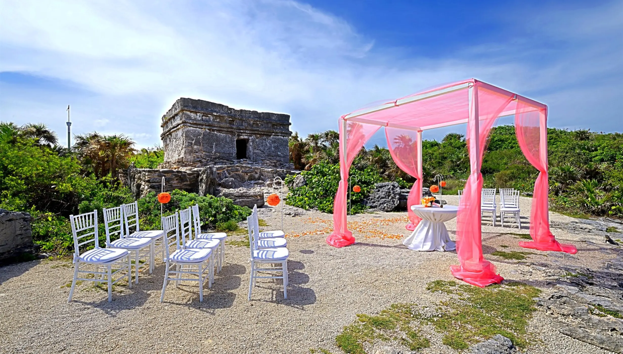 Ceremony decor on the Maya ruins at Occidental at Xcaret Destination