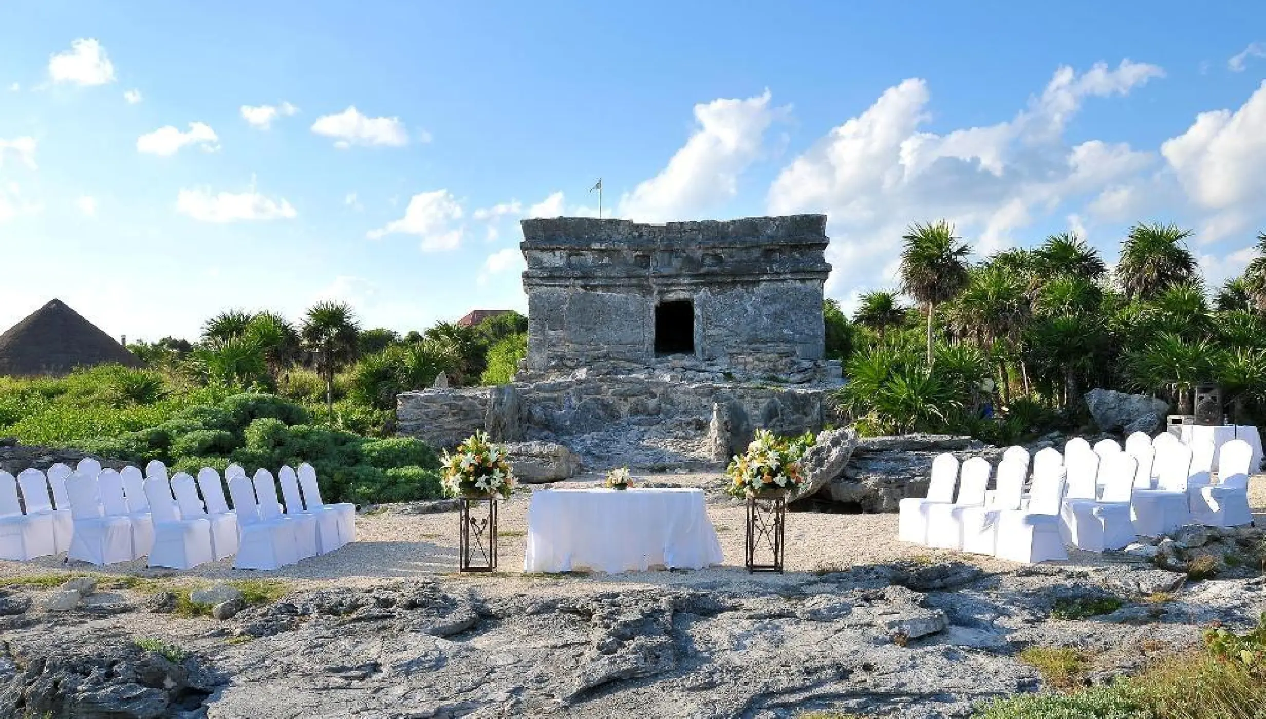 Ceremony decor on the Maya ruins at Occidental at Xcaret Destination
