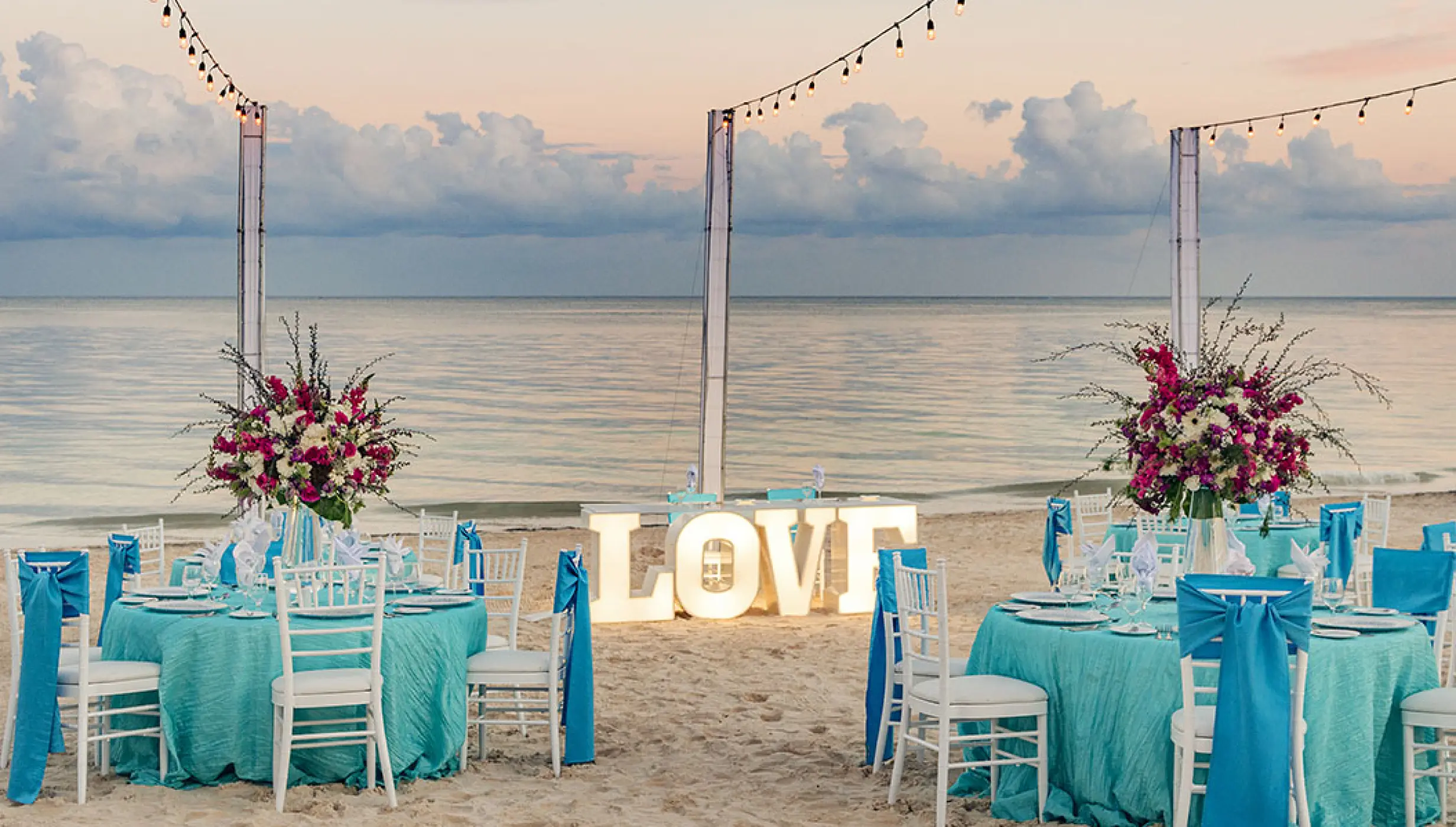 Wedding Reception setup at the beach in Ocean Coral and Turquesa Resort