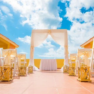 Wedding ceremony setup at Terrace Venue in Ocean Coral & Turquesa resort.