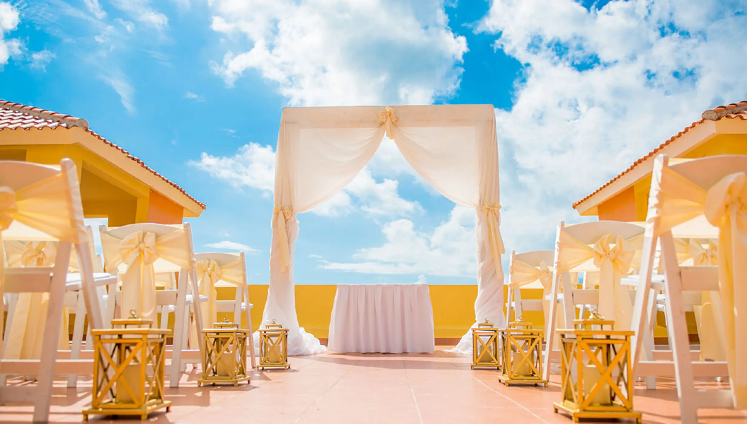 Wedding ceremony setup at Terrace Venue in Ocean Coral & Turquesa resort.