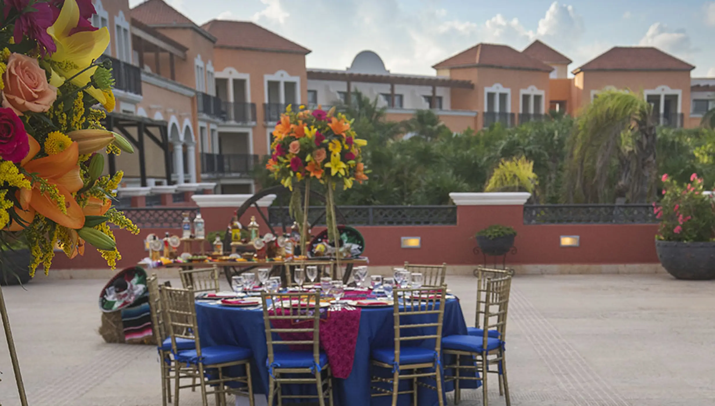 Wedding reception setup detail at Terrace Venue in Ocean Coral & Turquesa resort.