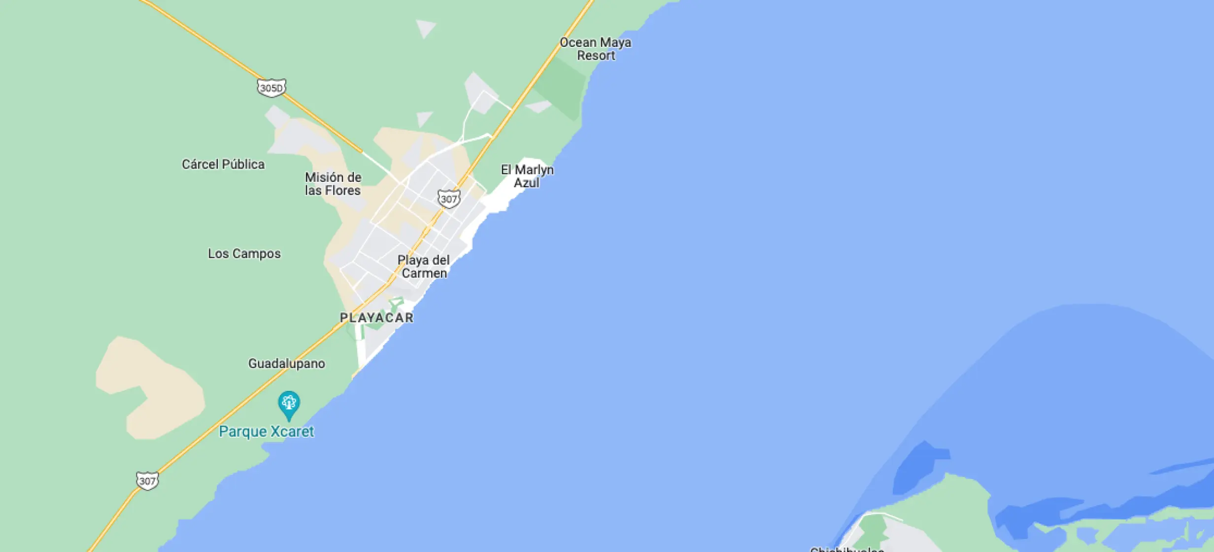 Map showing the coastal location of El Dorado Palafitos, Riviera Maya