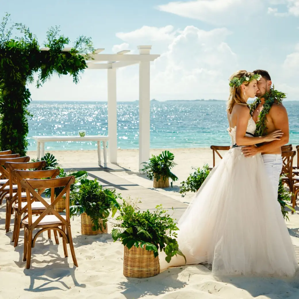 Beach ceremony setup for a couple at Grand Palladium Costa Mujeres, Cancun
