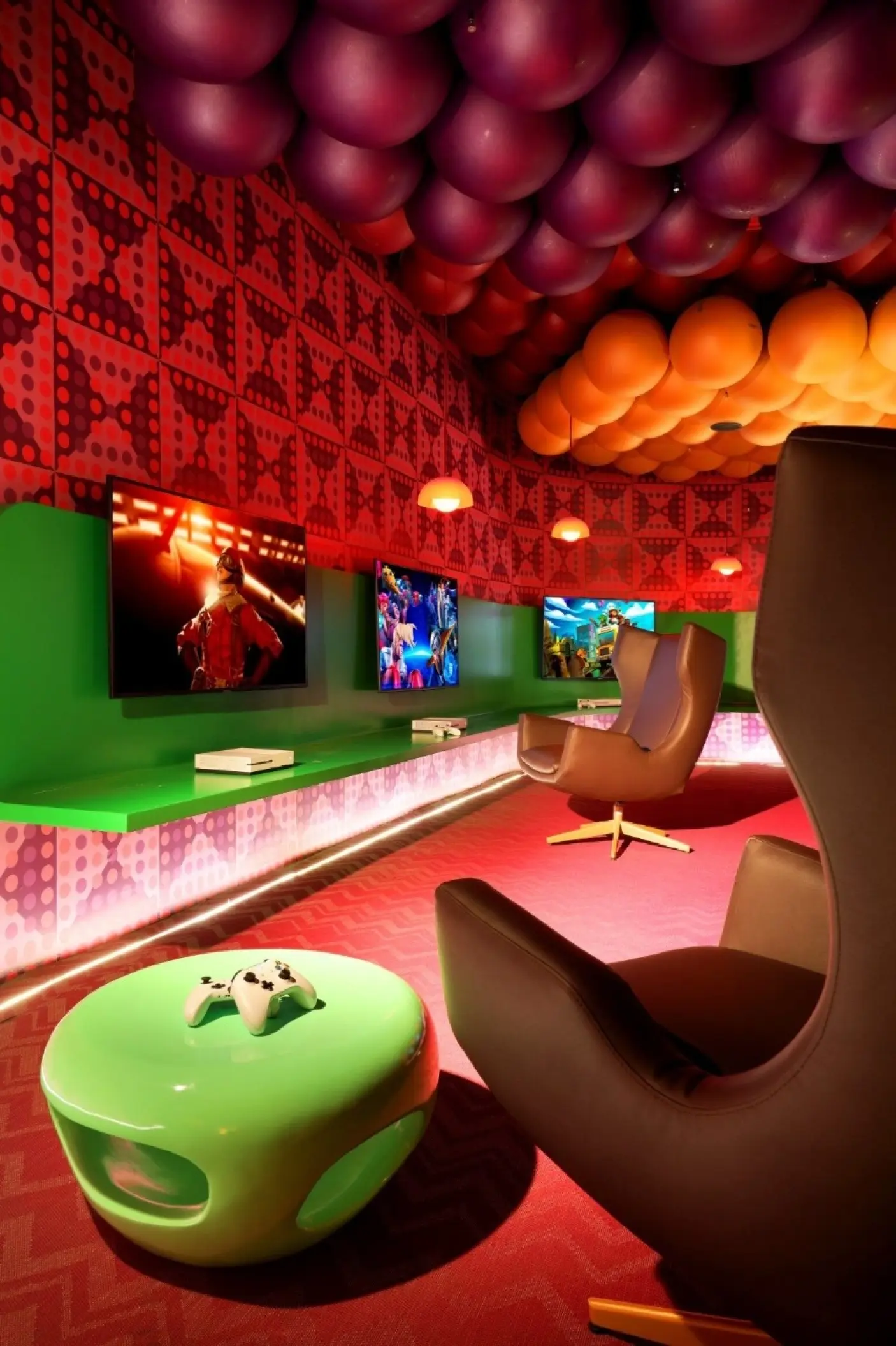 Kids video game room with modern seating at Grand Palladium Costa Mujeres, Cancun